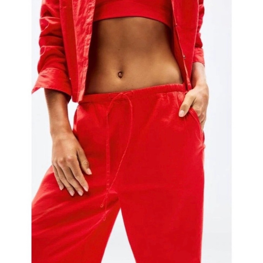 NWT  Athleta Womens Small Paradise Linen Blend Wide Leg Pant Red Drawstring - Picture 2 of 13